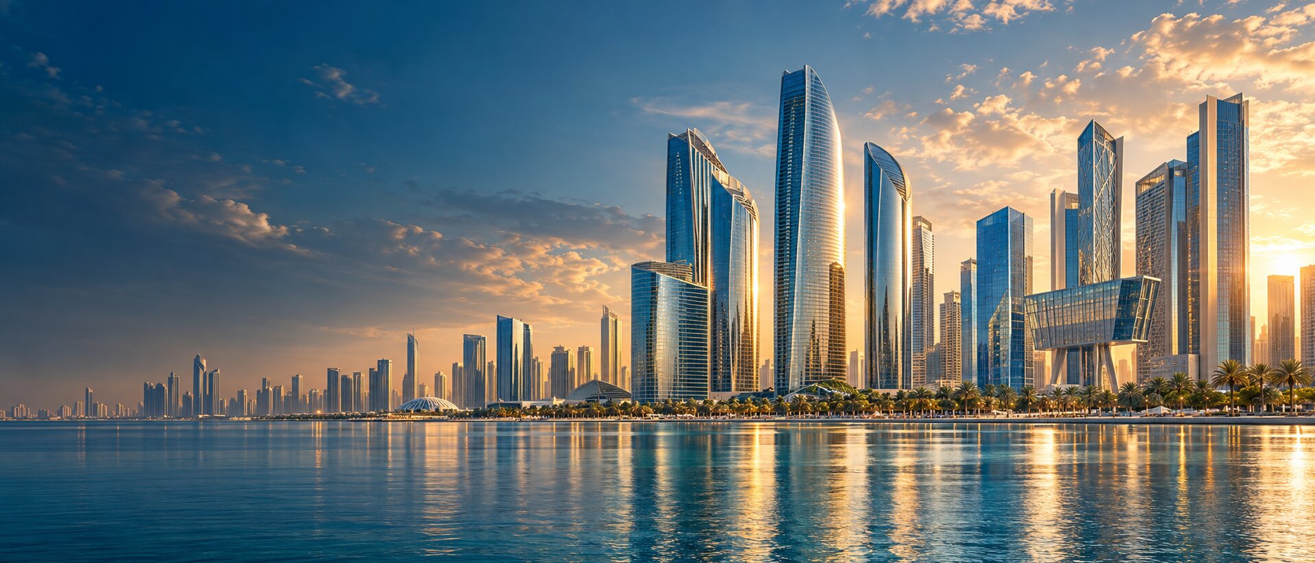 Abu Dhabi Corniche skyline across the waterfront